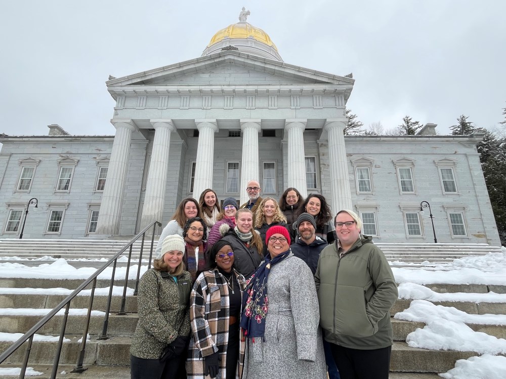 LCV governance training participants pose in front of the Vermont State House in Montpelier.