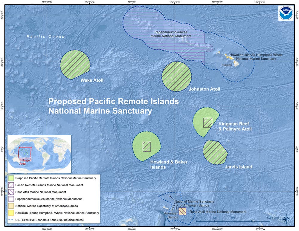 Map of the proposed Pacific Remote Islands National Marine Sanctuary.