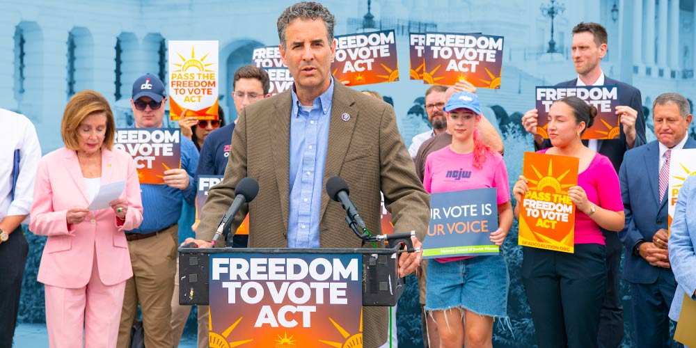 Representative John Sarbanes speaks at a press conference for the Freedom to Vote Act.