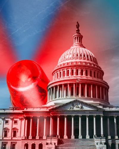 U.S. Capitol Building with red flashing emergency light