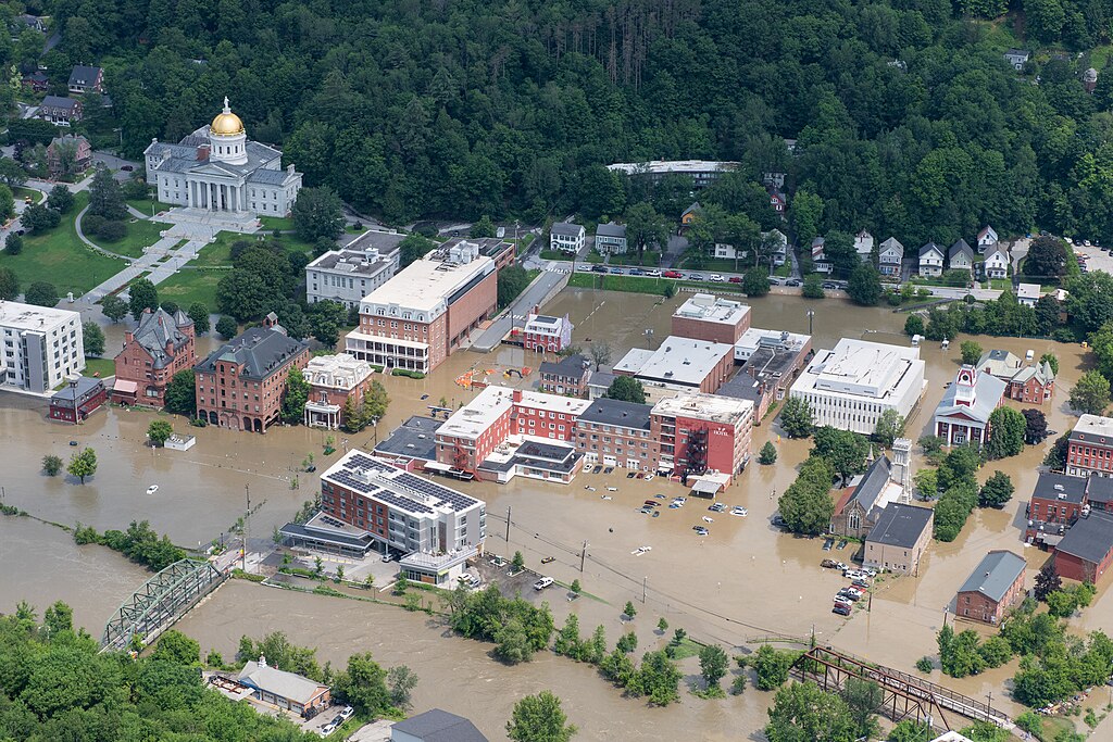 Vermont’s state capital in the aftermath of “historic”, “worst in a century” floods earlier this summer. 
