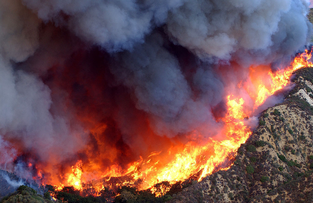A wildfire burns in Simi Valley, California.