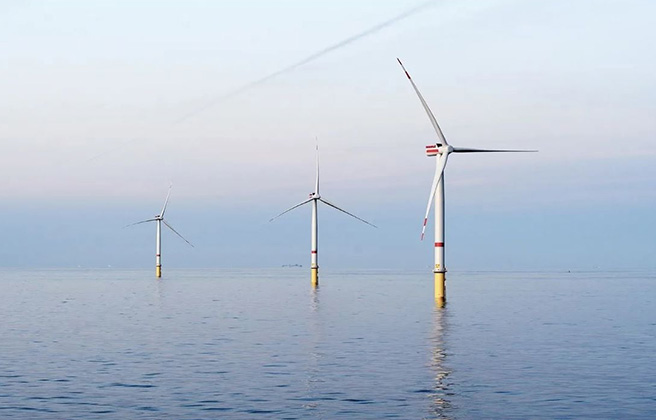 Wind turbines off the coast of New York.