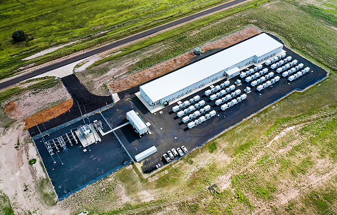 Aerial view of a battery storage facility.