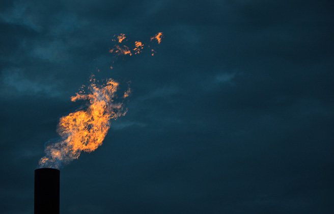 Closeup view of a methane flare.