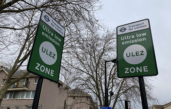 Signs showing the ULEZ zone in London.
