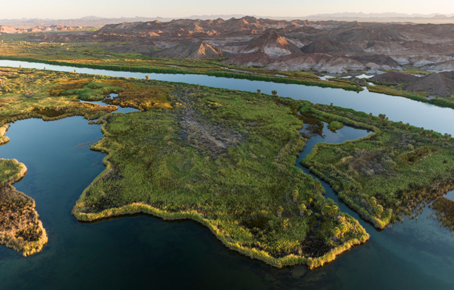 Water flowing through the Colorado river at a location within the proposed Kw'ts'án National Monument.