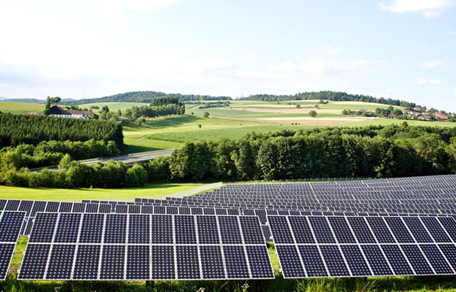 Row of solar panels operated by the company Windwärts Energie in Germany.