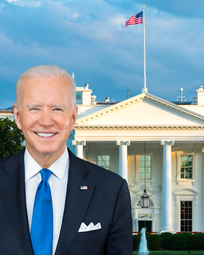 President Biden with White House in background