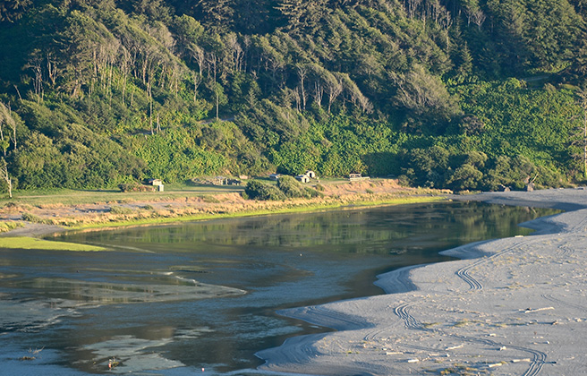 The Klamath River estuary which houses a Yurok tribe ceremonial site.