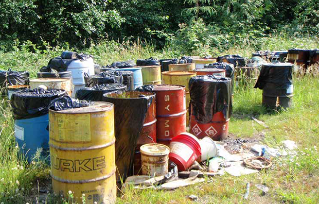 Barrels of toxic waste at an EPA Superfund site.