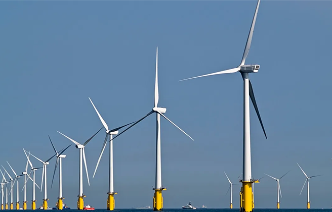  A row of offshore wind turbines. 