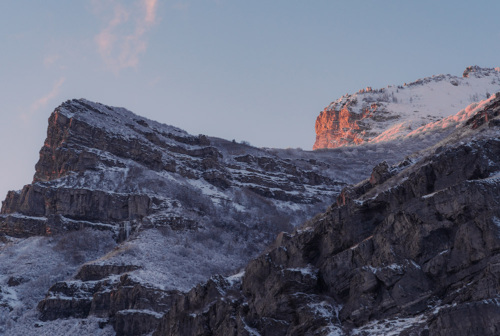 Snowy mountains in a canyon