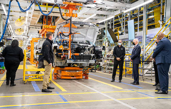 President Joe Biden tours the General Motors’ Factory ZERO Facility in Detroit.