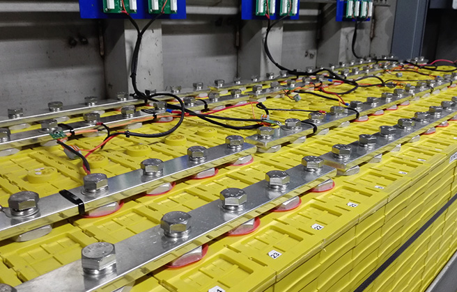 Lithium Iron Phosphate cells in a factory.