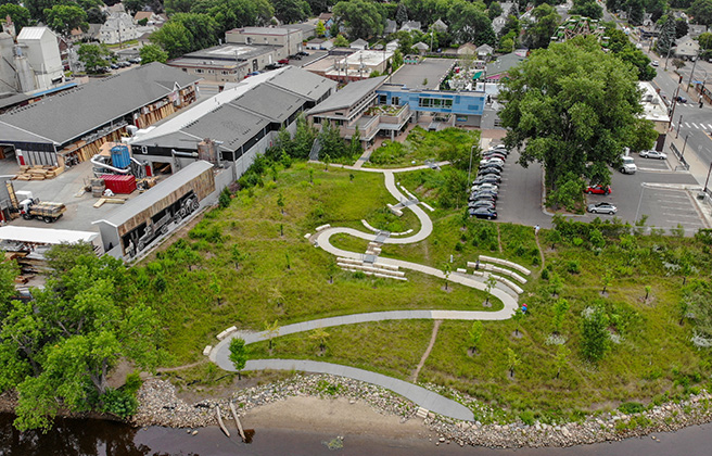 Aerial view of the MWMO Stormwater Park and Learning Center.