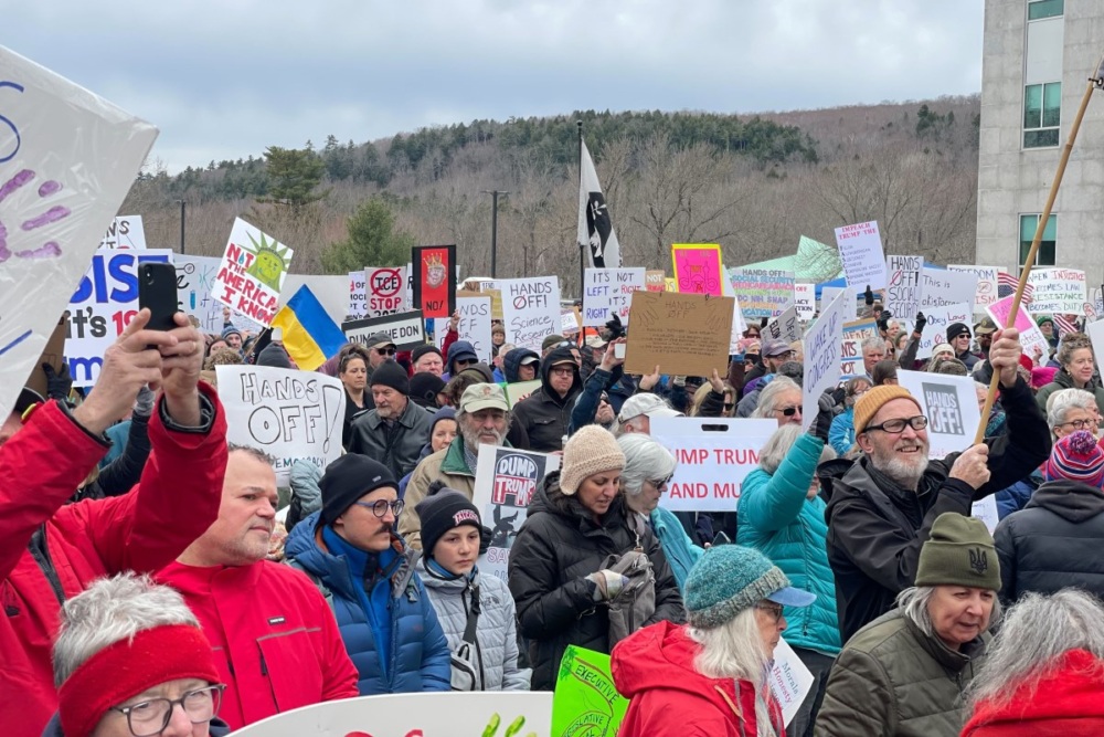 A crowd of protesters in Maine.