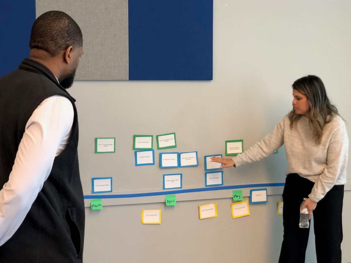 Ana explaining a timeline at the Candidate Academy