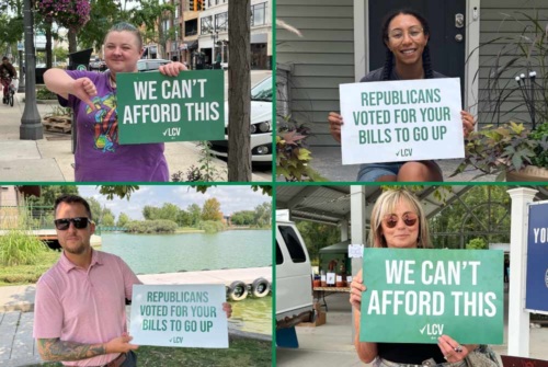 A collection of photos of members of the public posing with signs calling out the Big Ugly Bill