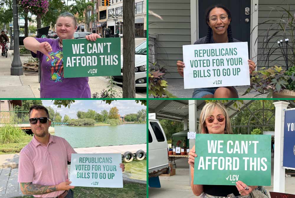 A collection of photos of members of the public posing with signs calling out the Big Ugly Bill