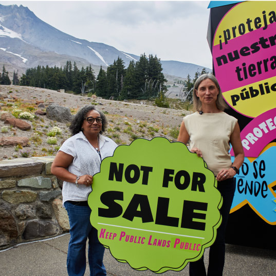 Congresswoman Maxine Dexter poses with local artist Melissa Salazar, in Portland, Oregon