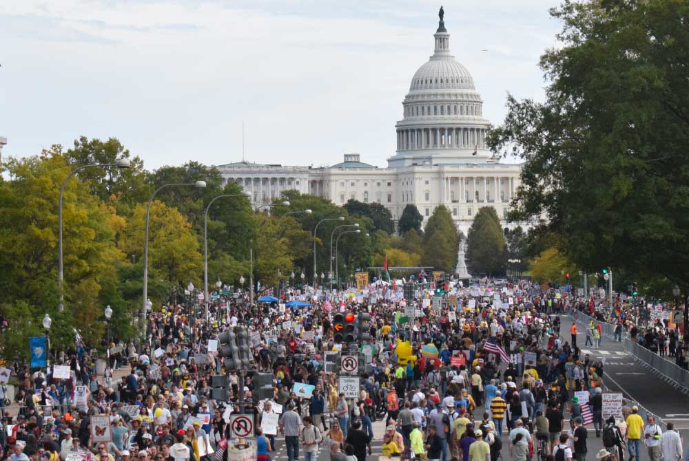 Protesters gathered on Pennsylvania Avenue in Washington, D.C. for the No Kings rally on October 18.