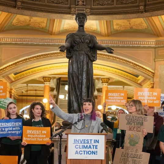 Illinois activists speak at a press conference calling for climate action