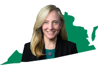 Governor Spanberger in a cutout of Virginia