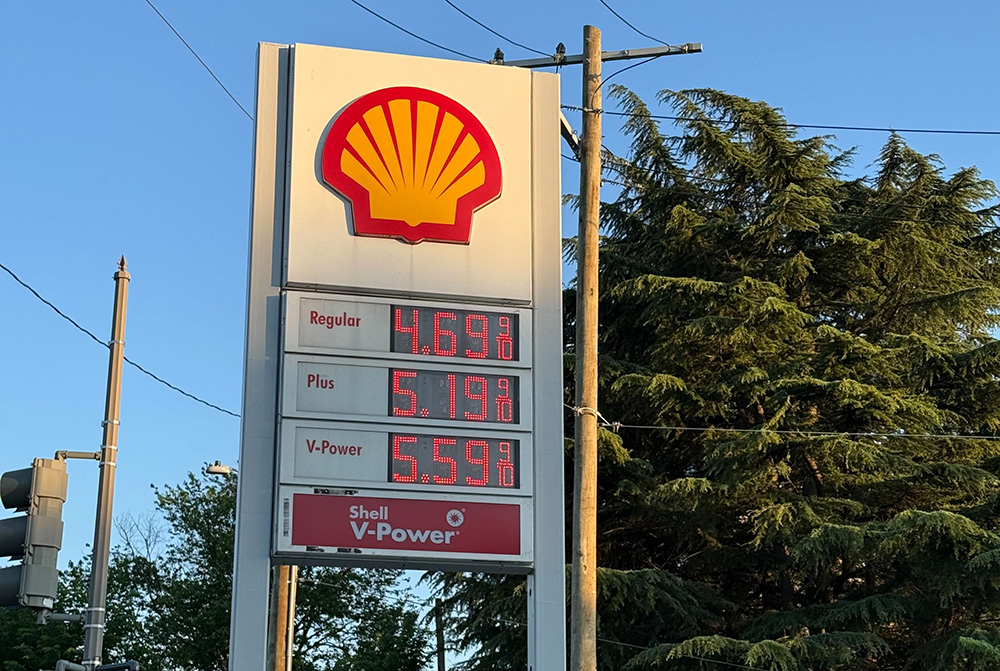 A sign showing high gas prices.
